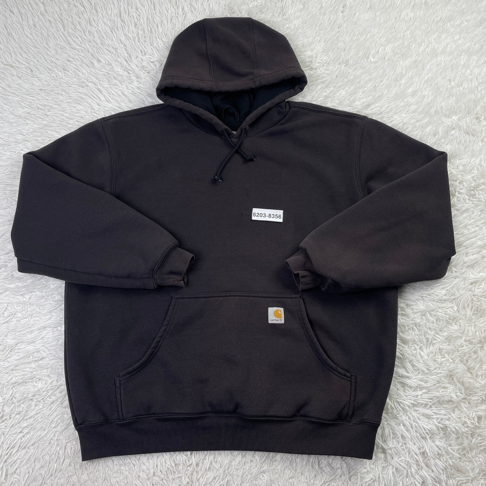 Carhartt Sweater Mens Large Black Thermal Lined Hooded Sweatshirt Hoodie J170 L - Picture 9 of 9